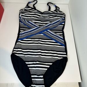 Sunflair black and blue one piece bathing suit nwt